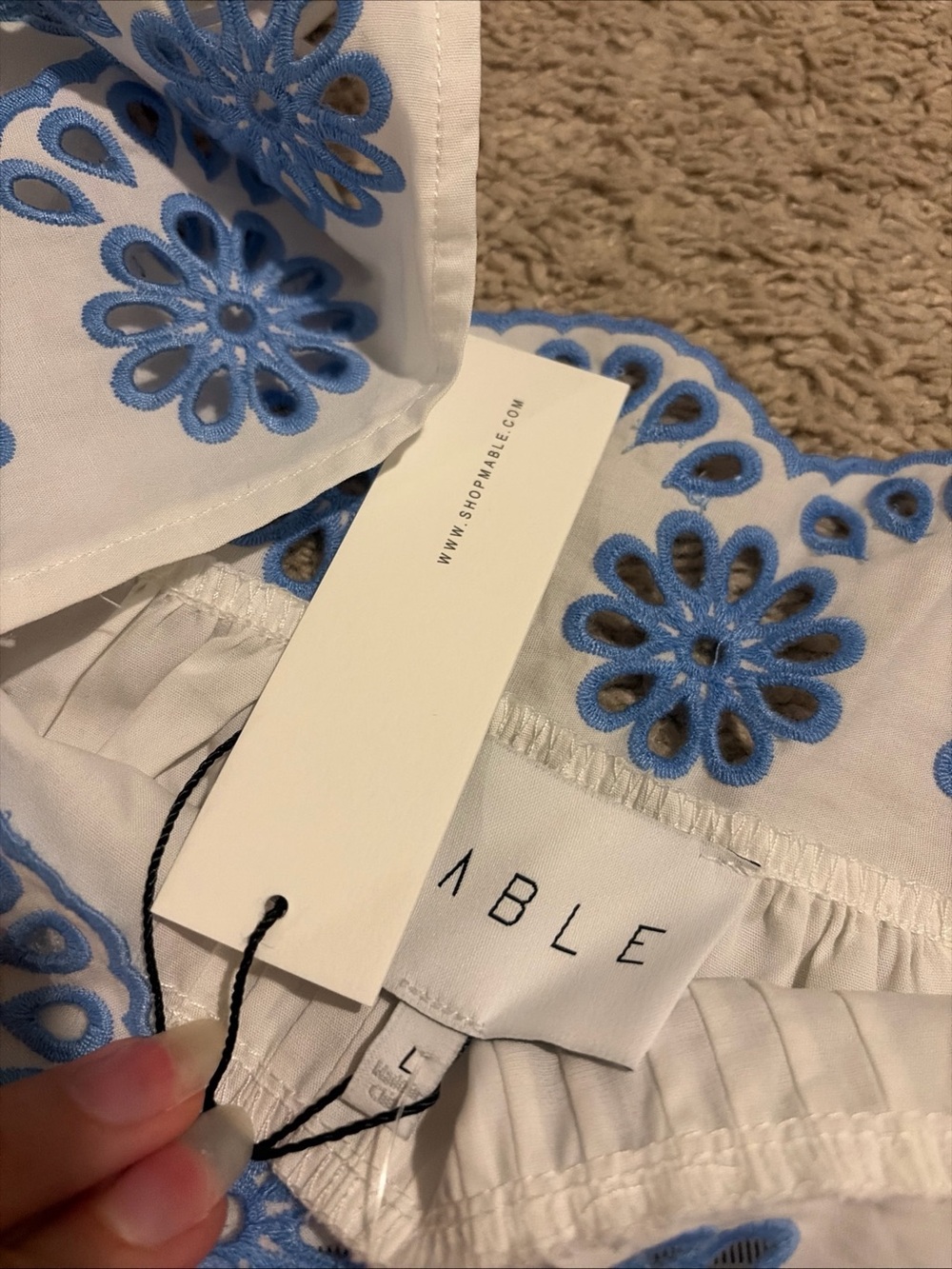 NWT Mable Anthropologie Blue White 100% Cotton Floral Shirt Top Blouse Large - Picture 5 of 8